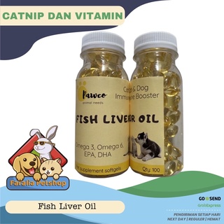 Image of Pawco Fish Liver Oil Vitamin Minyak Ikan 100 pcs untuk Anjing Kucing Burung Bird Cat Dog