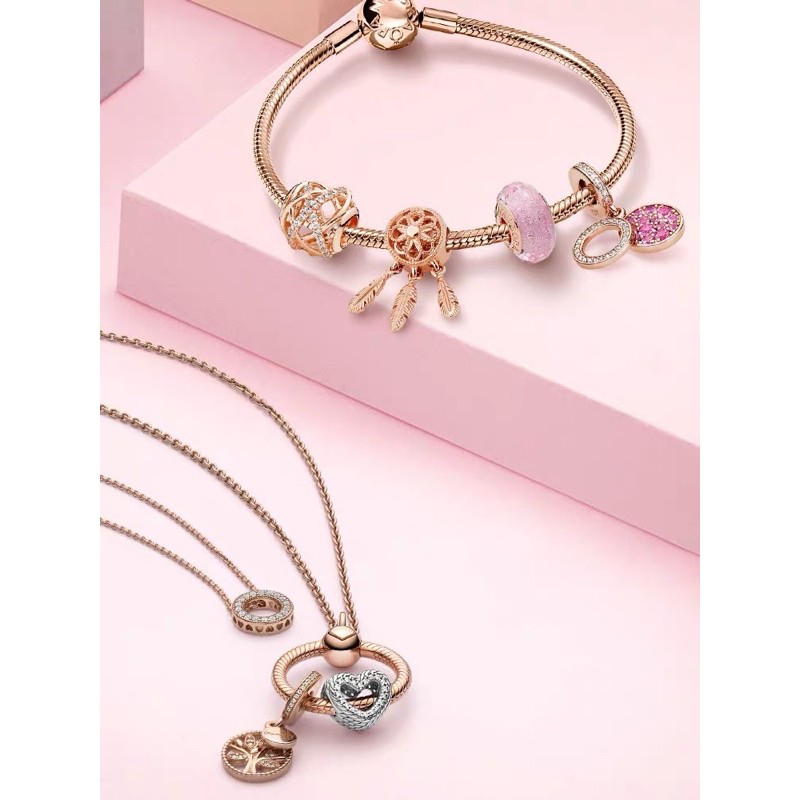 charm pan xỏ ngang 3 lá vàng hồng bạc s925