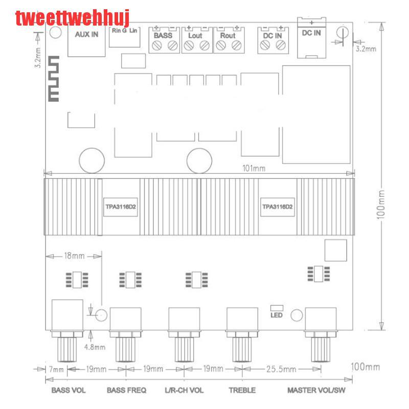 {tweettwehhuj}Bluetooth 5.0 TPA3116D2 Digital 2.1 Audio Amplifier Board 100W+50W+50W DC 12-24V