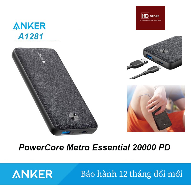 Sạc Dự Phòng ANKER Essential 20000mah PD 18W cho Iphone và QC3.0 cho Androi- Mã A1281