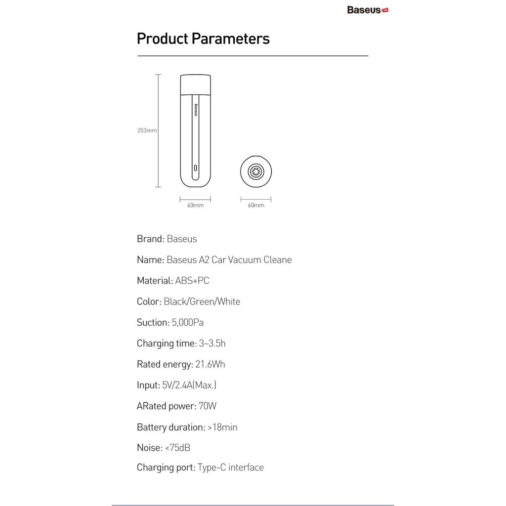 Máy hút bụi cầm tay chuyên dụng cho xe hơi Baseus A2 Car Vacuum Cleaner (5000pa, 70W) ❤ | BigBuy360 - bigbuy360.vn