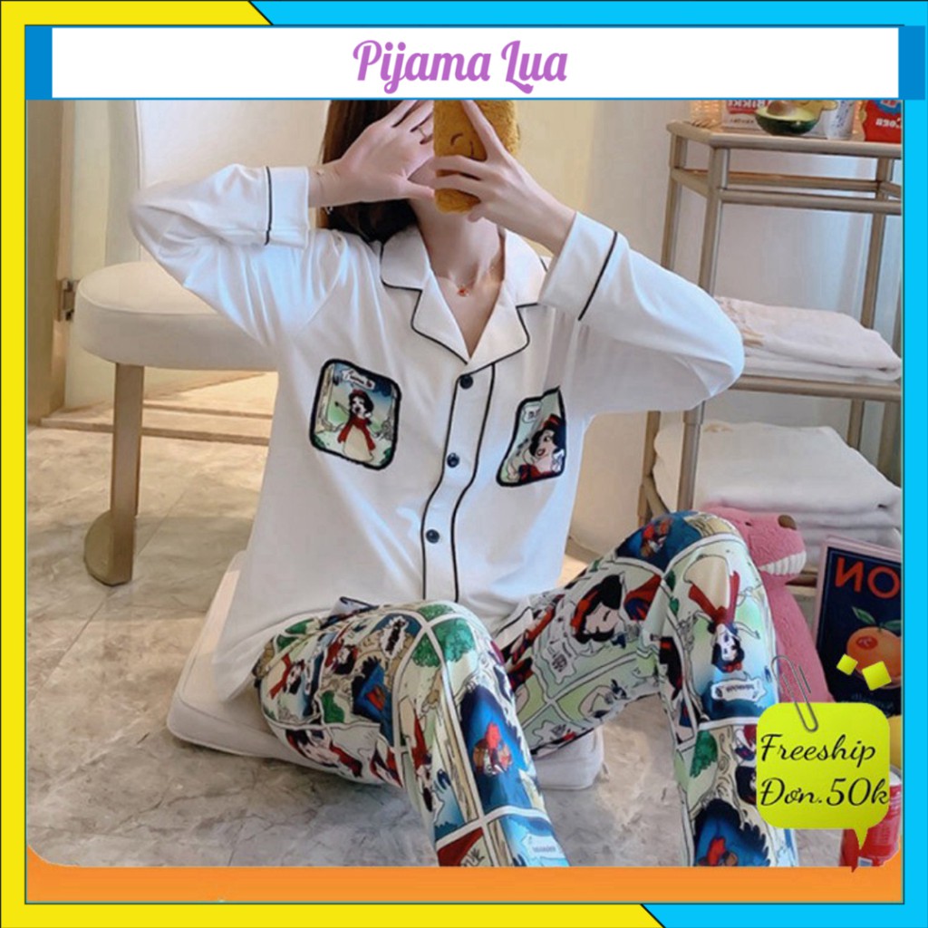 Bộ ngủ nữ ❤️Freeship❤️ Bộ pijama dài tay bạch tuyết mặc hè chất satin cao cấp đẹp Quảng Châu