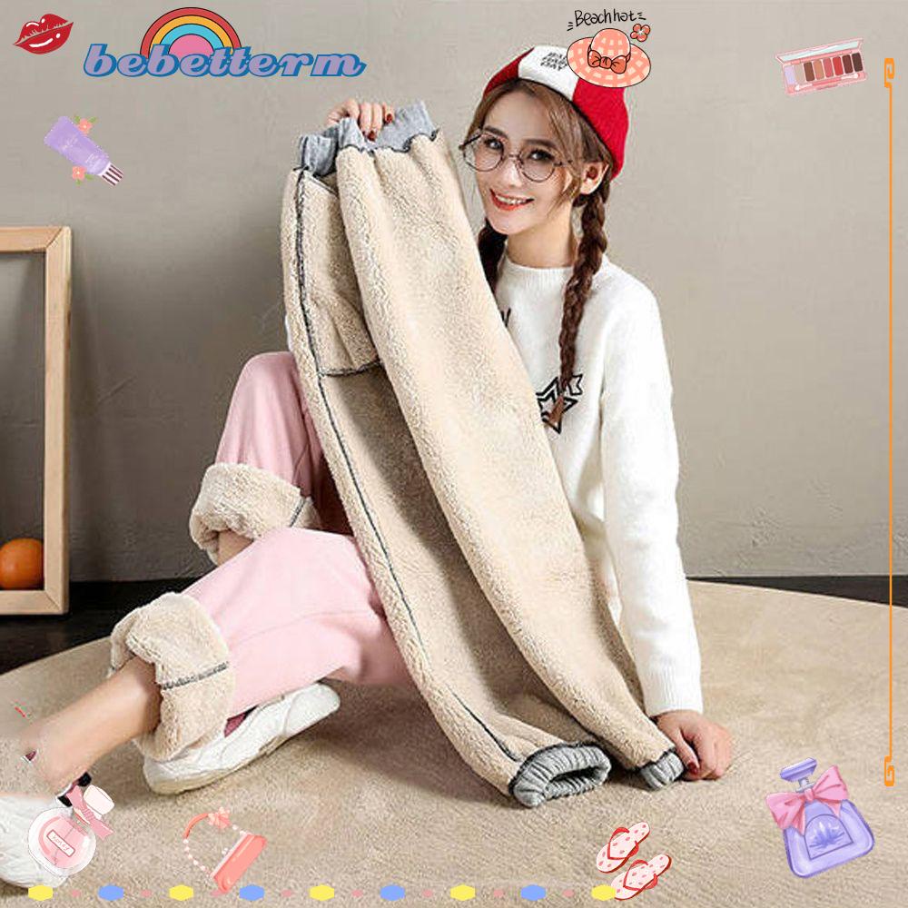 Bebetterm 1Pc Fashion Warm Casual Pant Thick Trousers Stretchy Lamb Wool Fleece Lined Warm Casual Pants
