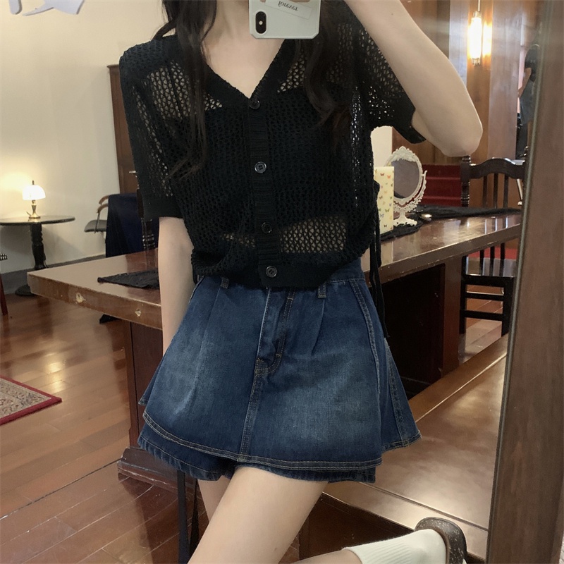 【ZHELIHANGFEI】Áo Cardigan Dệt Kim Tay Ngắn Dáng Rộng Phối Dây Rút Thời Trang Dành Cho Nữ