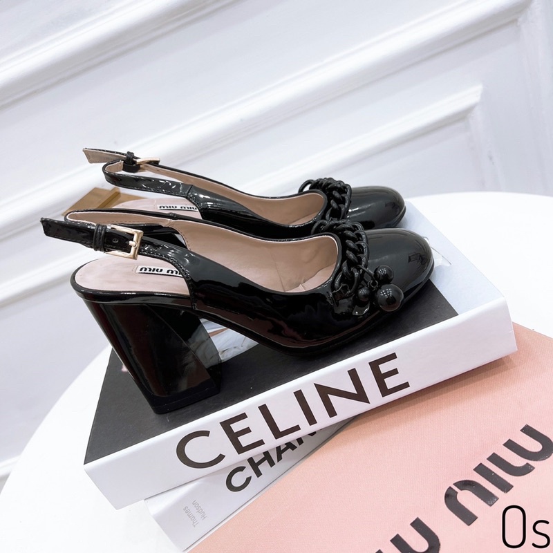 Giày Cao Gót MIUMIU Phối Xích Hở Gót Hàng Chuẩn Loại 1 Fullbox Bill