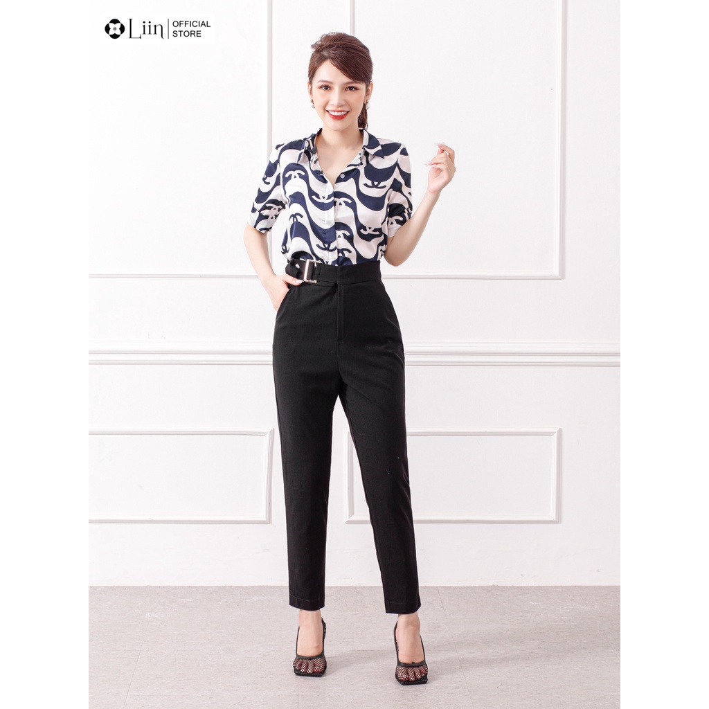 Quần baggy nữ form công sở Côn Đen thiết Đai Lệch thời thượng Liin Clothing Q3394