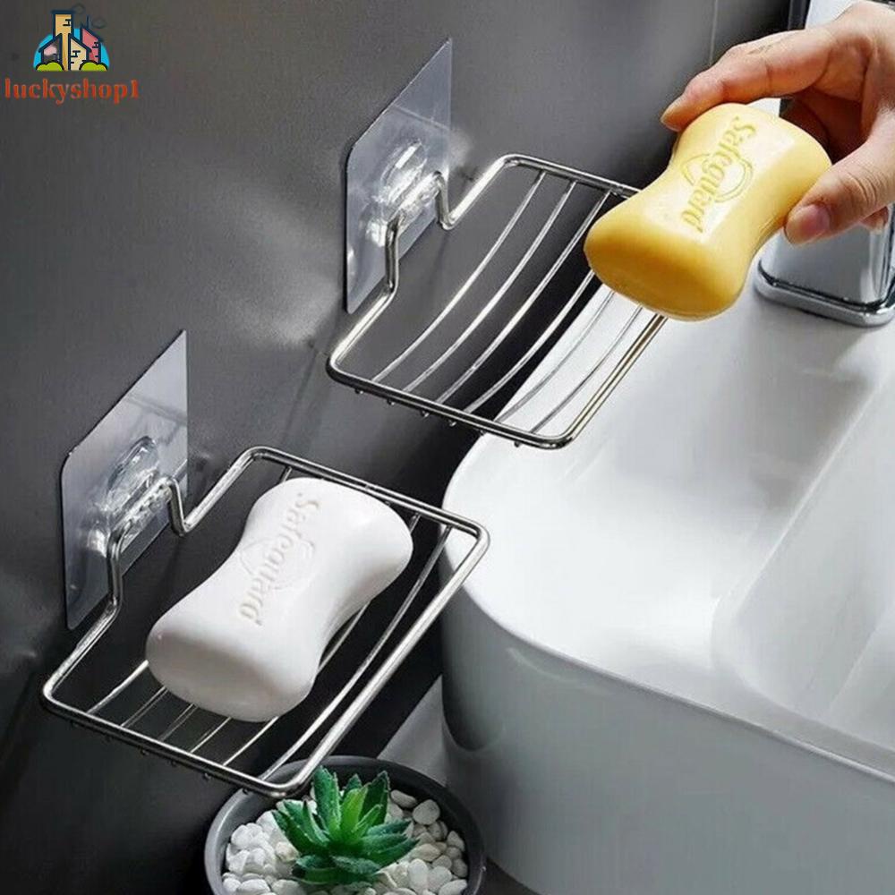 Giá xà phòng treo tường bằng thép không gỉ 13 * 9cm Một lớp đục lỗ thoát nước Hộp xà phòng Phòng tắm Treo tường Kệ đựng xà phòng