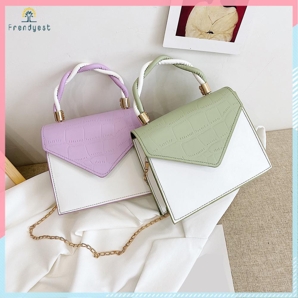 Fashion Women Contrast Color Stone Pattern Crossbody Bag PU Mini Handbag