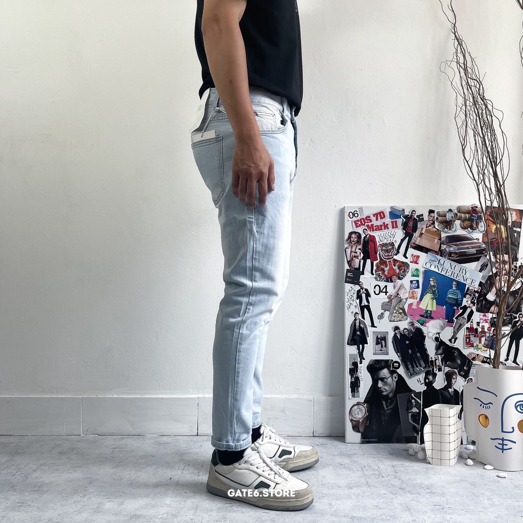 Quần Jean Nam slimfit YY, quần bò dài dáng ôm co giãn trơn Xanh mài sáng Light washed - GATE6 - 9013
