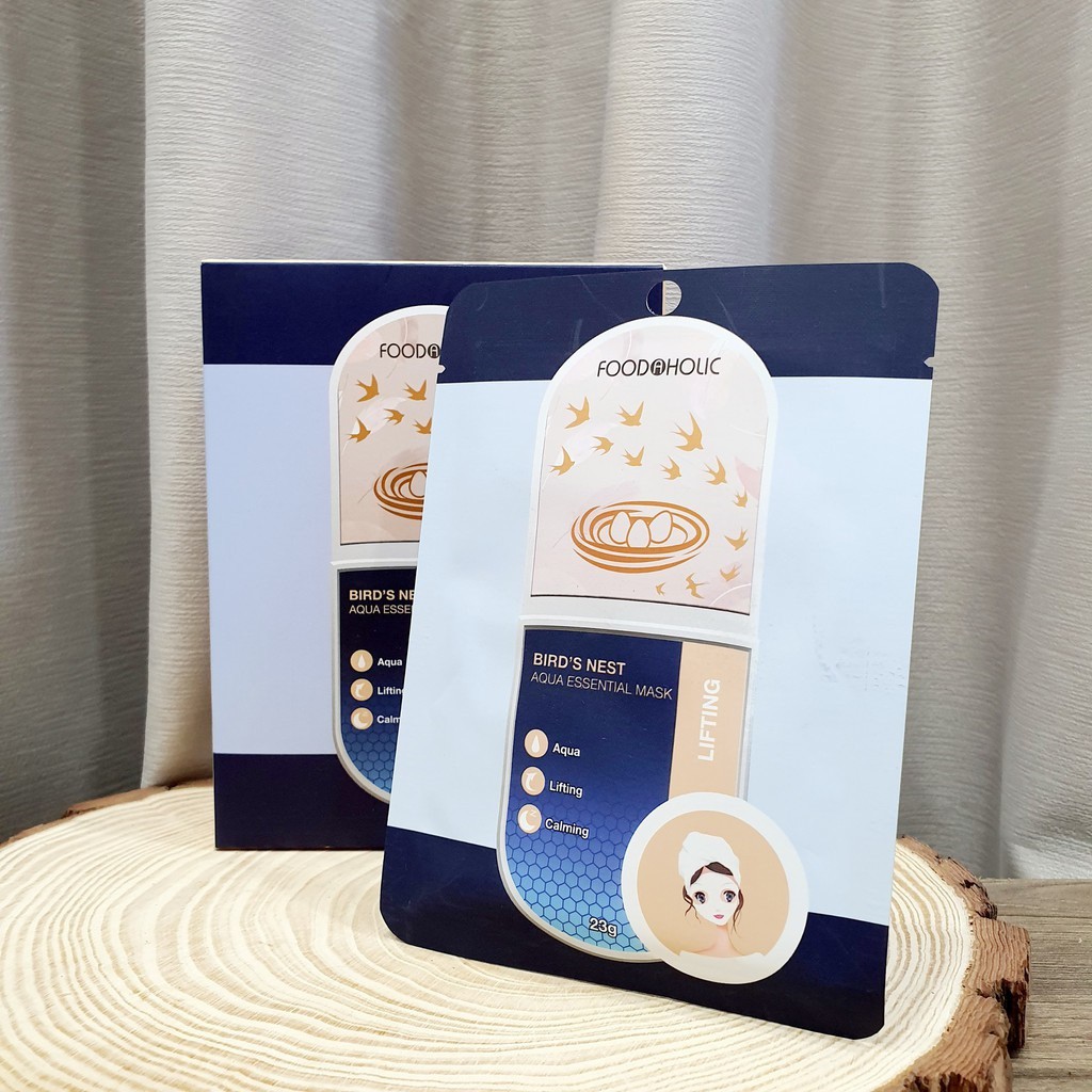 Combo 10 Mặt nạ dưỡng ẩm tăng độ đàn hồi săn chắc da Foodaholic BIRD'S NEST Aqua Essential Mask 23g x 10