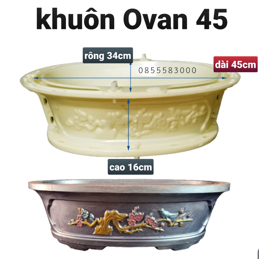 khuôn đúc chậu cảnh ôvan cảnh 45 có lòng trong