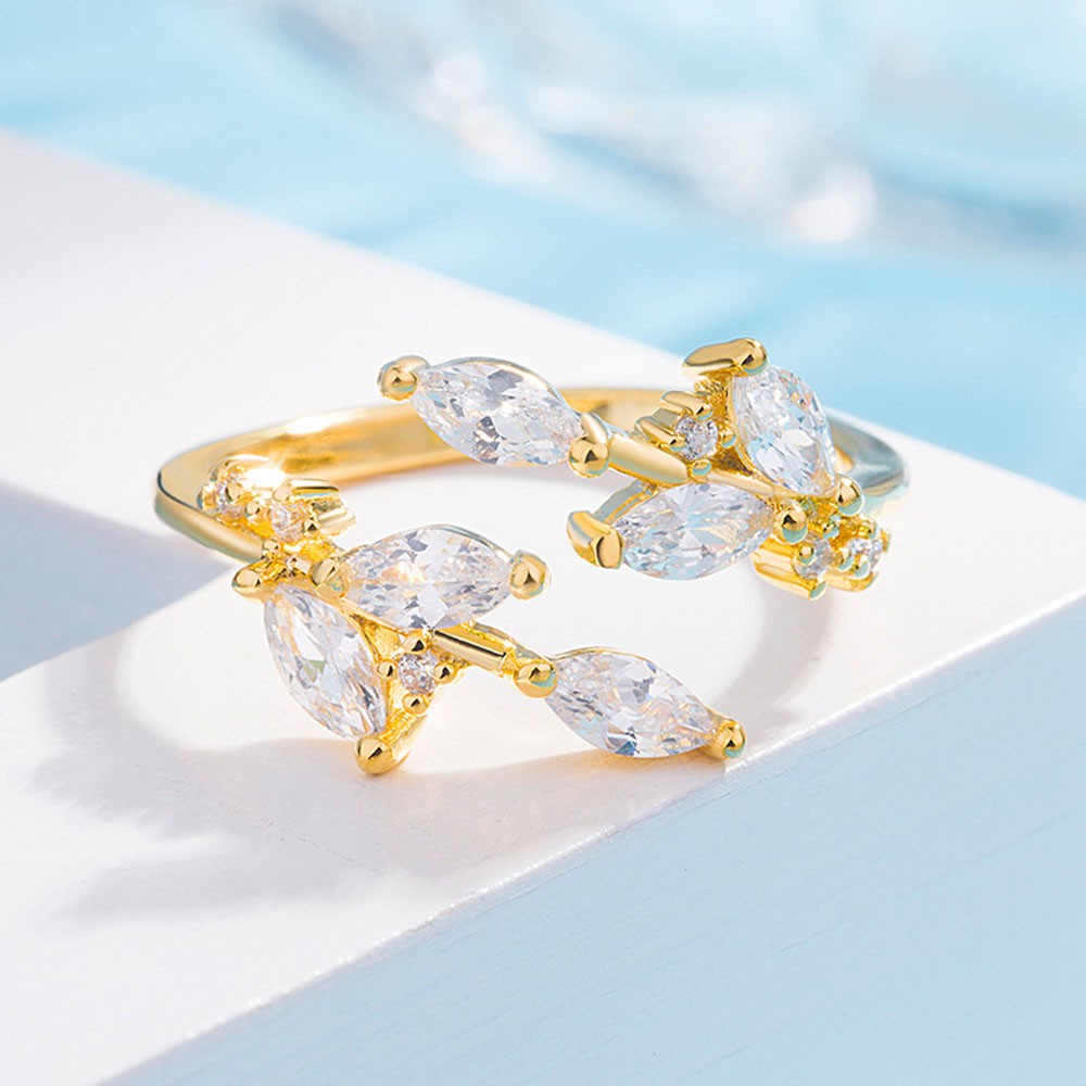 Nhẫn họa tiết chiếc lá đính đá zircon sang trọng cao cấp