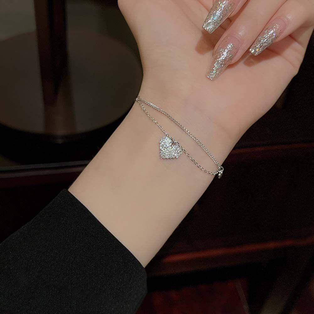 ANEMONE Vòng cổ Thép Titan Mặt Trái Tim Đôi Lấp Lánh Thời Trang