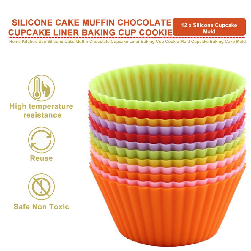 Bộ 12 khuôn silicon làm bánh muffin socola cupcake tiện dụng