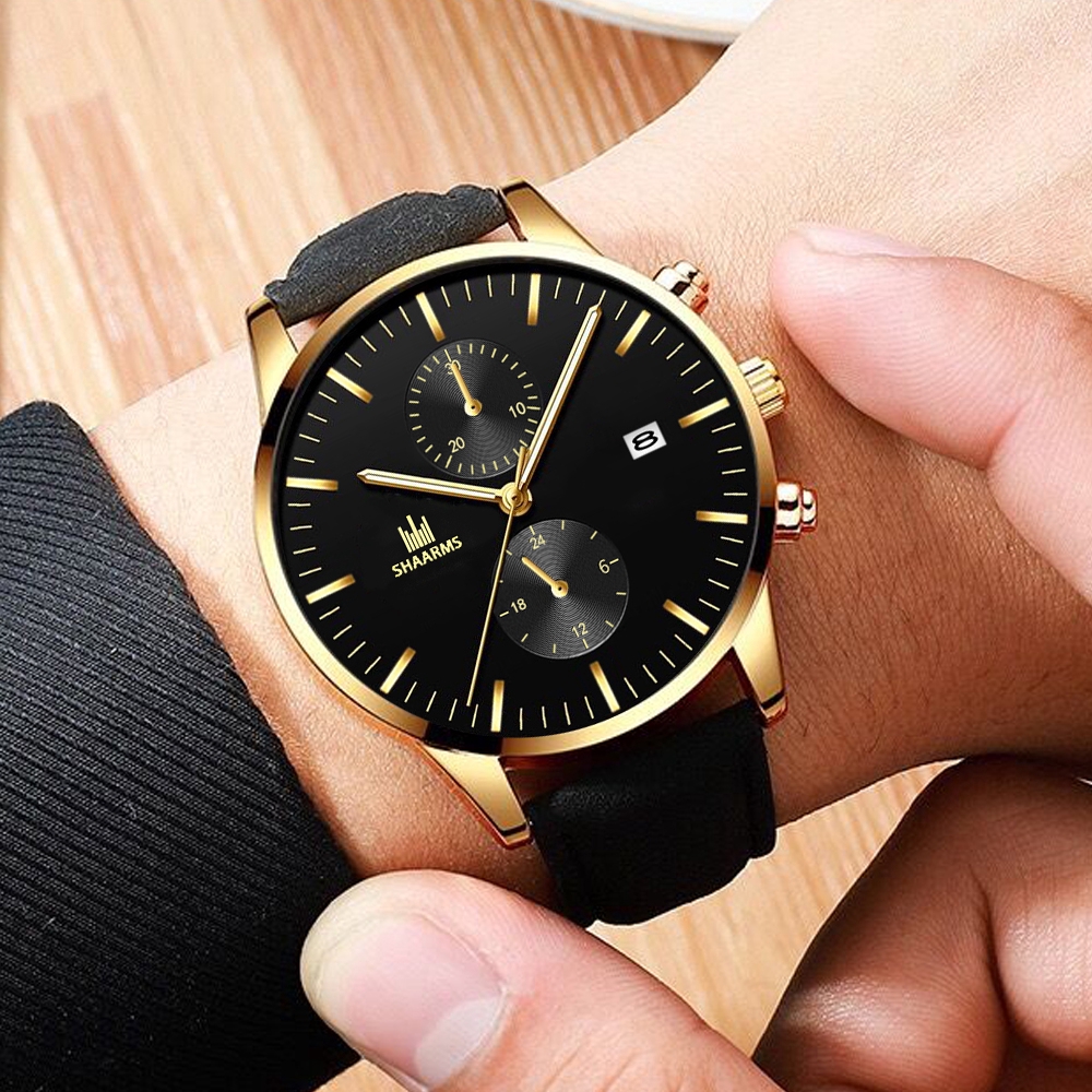 ĐồNg Hồ Nam SHAARMS Rose Gold Frame Men'S Quartz Watch Luxury Clock Analog Movement