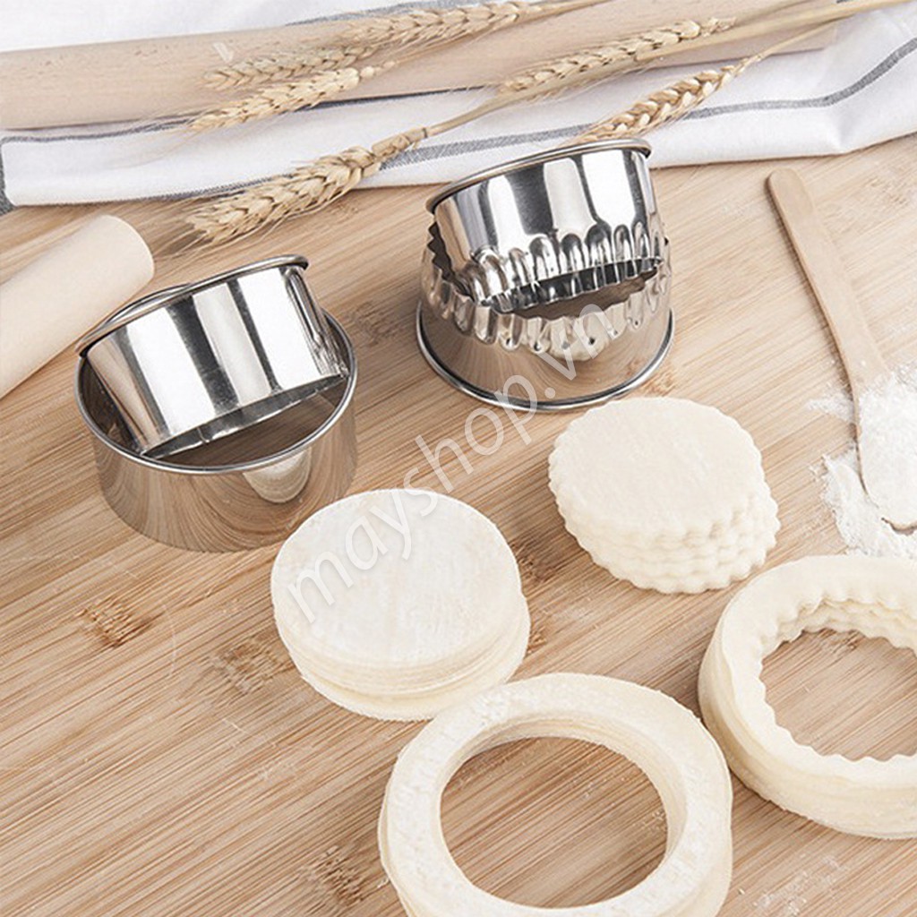 Bộ 3 Cutter inox 6, 7, 8 cm hình tròn cắt vỏ bánh bột lọc, há cảo, bánh gối