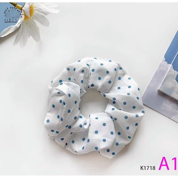 Cột tóc vải scrunchies xanh thiên thanh dây buộc tóc scrunchies nhiều mẫu Orin K1718