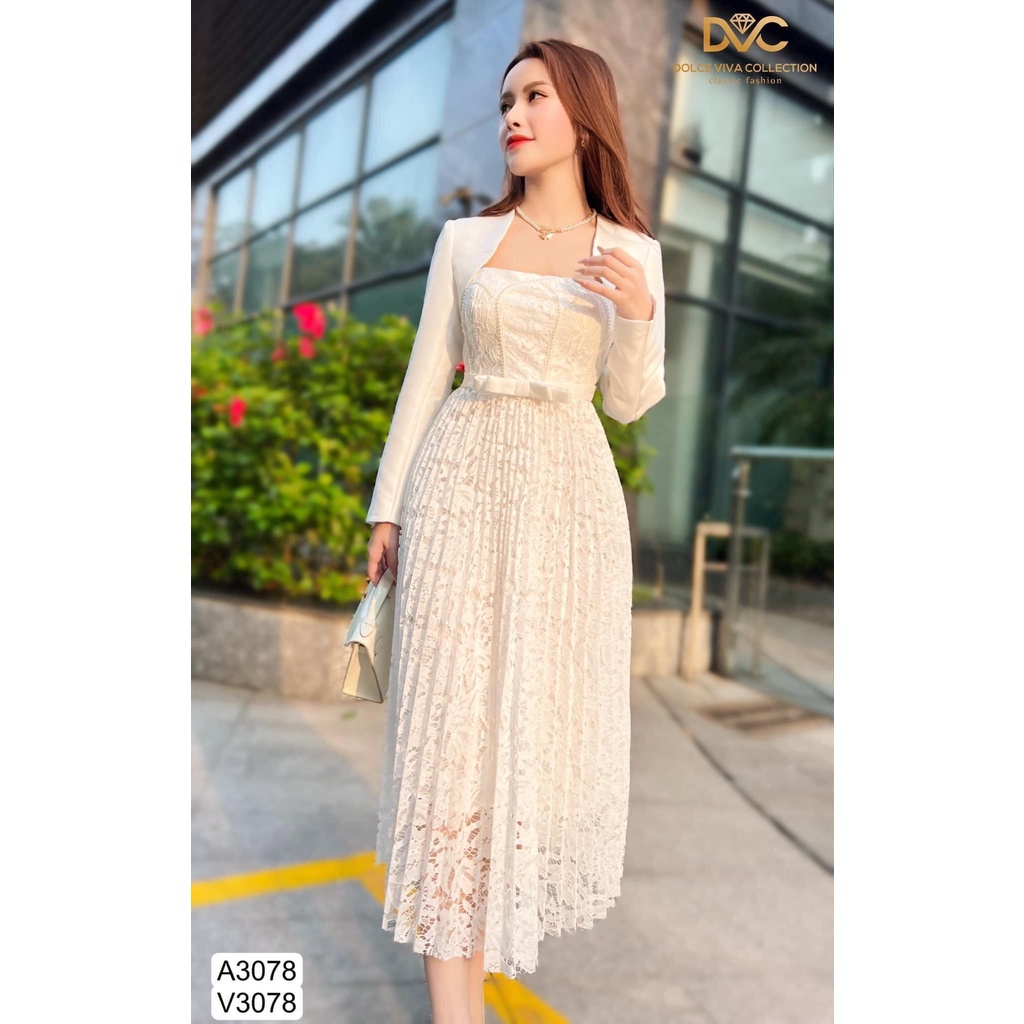 Set váy 2 dây trắng kèm áo khoác ngoài tiểu thư sang chảnh S3078- DVC