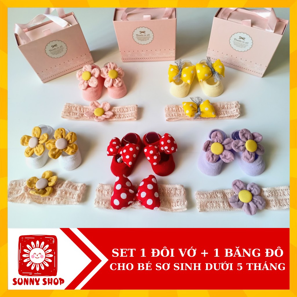 Set Tất vớ và 1 băng đô đáng yêu cho bé gái dưới 6 tháng tuổi (kèm hộp) - Cho chọn mẫu