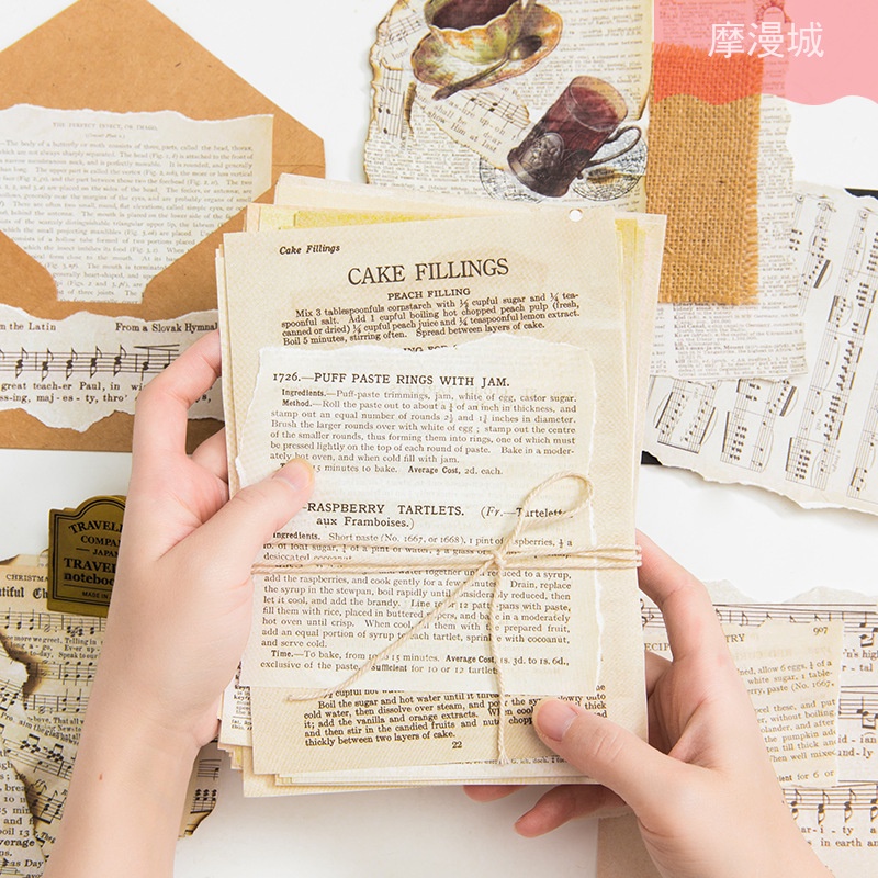 DECOR PAPER_Set 10 giấy trang trí bullet journal vintage hình giấy báo, bản nhạc, từ điển...
