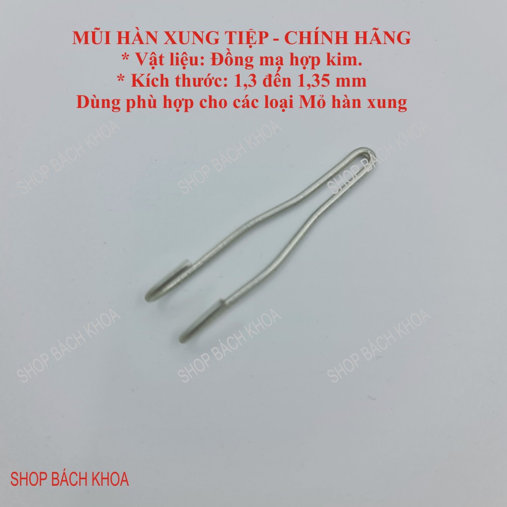 Mũi mỏ hàn xung Tiệp 100W, hàng chính hãng Nuba. Vật liệu đồng mạ hợp kim, kích thước 1,3 đến 1,35mm. Ít đứt gẫy.