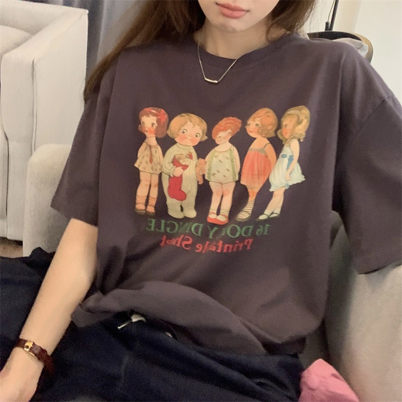 NRVP Áo thun nữ ngắn tay in chữ phong cách Hàn Quốc