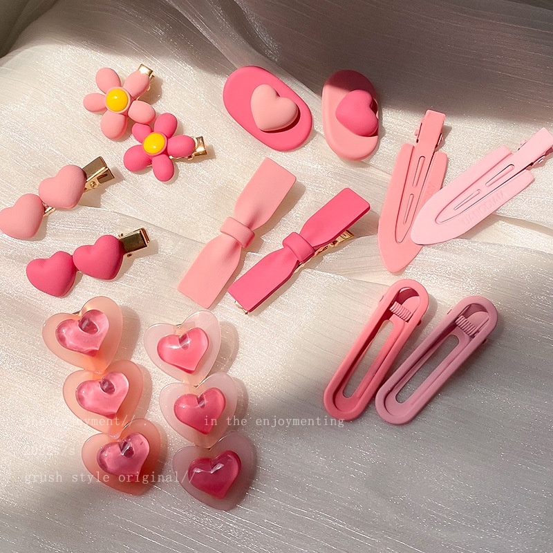 Cặp Kẹp Tóc Mái Màu Hồng Dễ Thương Ngọt Ngào Cho Bé Gái