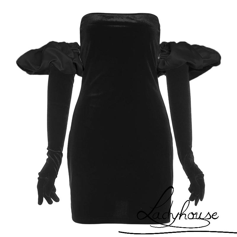 Đầm ôm dáng tay phồng dài hở vai gợi cảm thời trang mùa đông cho nữ