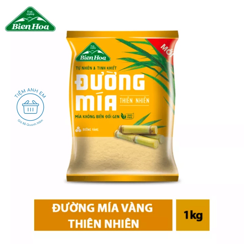 Đường Mía Vàng Thiên Nhiên Biên Hoà Không Biến Đổi Gen Gói 1kg