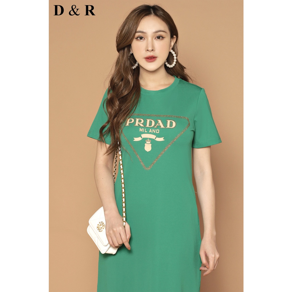 Đầm thun suông bigsize dáng dài họa tiết đính đá Quảng Châu cao cấp váy đi chơi dạo phố D&R Fashion D148