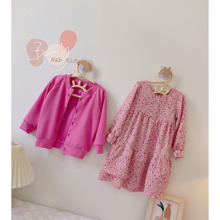 Sét áo len caregan kèm váy siêu xinh cho bé 10-22kg❤️ Váy kèm áo khoác hồng phong cách Hàn quốc