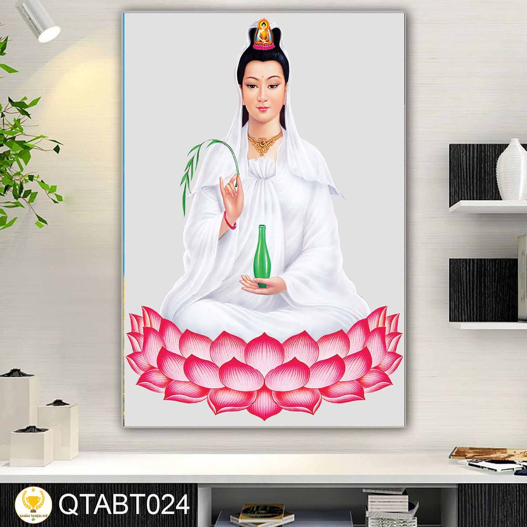 Tranh Quan Âm Bồ Tát có khung 40x60cm tặng đinh treo tranh