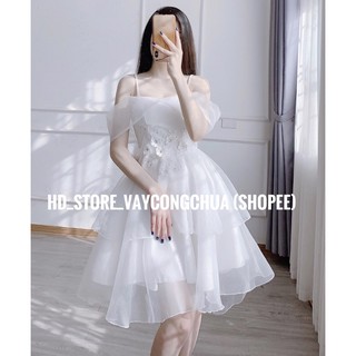 [ẢNH THẬT] V214 VÁY ĐẦM TRẮNG TRỄ VAI DỰ TIỆC, DẠ HỘI KỶ YẾU PROM, VÁY CÔNG CHÚA TIỂU THƯ, ĐẦM THIẾT KẾ DỰ TIỆC CƯỚI