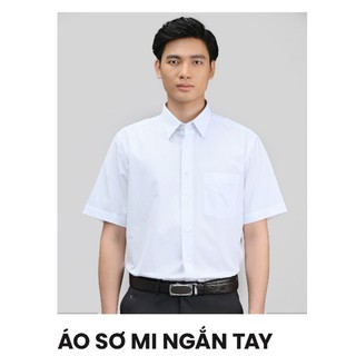 Aó sơ mi nam công sở Việt Tiến màu trắng ngắn tay vải kate chính hãng , cao cấp  - form suông REGULAR - tà bầu