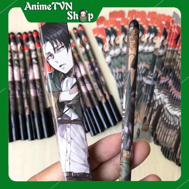 Bút Viết cao cấp Anime Attack on Titan (Levi) - Dạ bi mực đen kèm hộp in hình thân bút và hộp