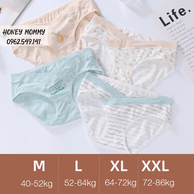 Đồ Lót Bầu Combo 4 Quần Lót Bầu Cạp Chéo Đủ Size 40 - 85kg HN1801 Honey Mommy Quần Chip Bầu Cạp Chéo