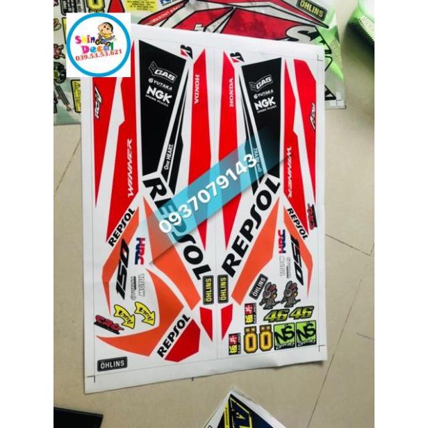 Tem rời winner repsol dán xe trắng tem 3 lớp ko bay màu
