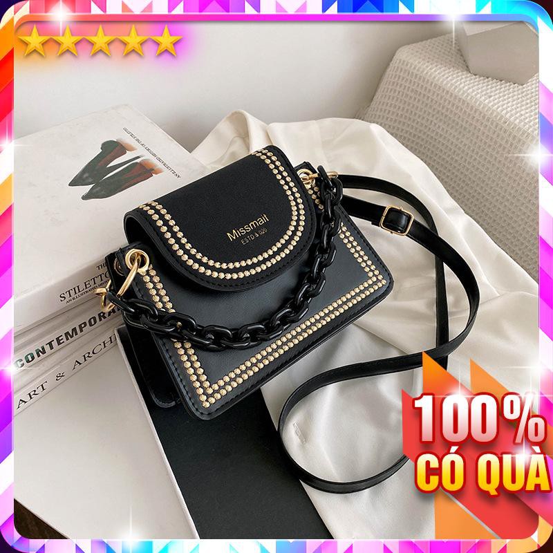 Túi Đeo Chéo Phối Dây Xích Viền Chấm Bi P1886 - LoanTay