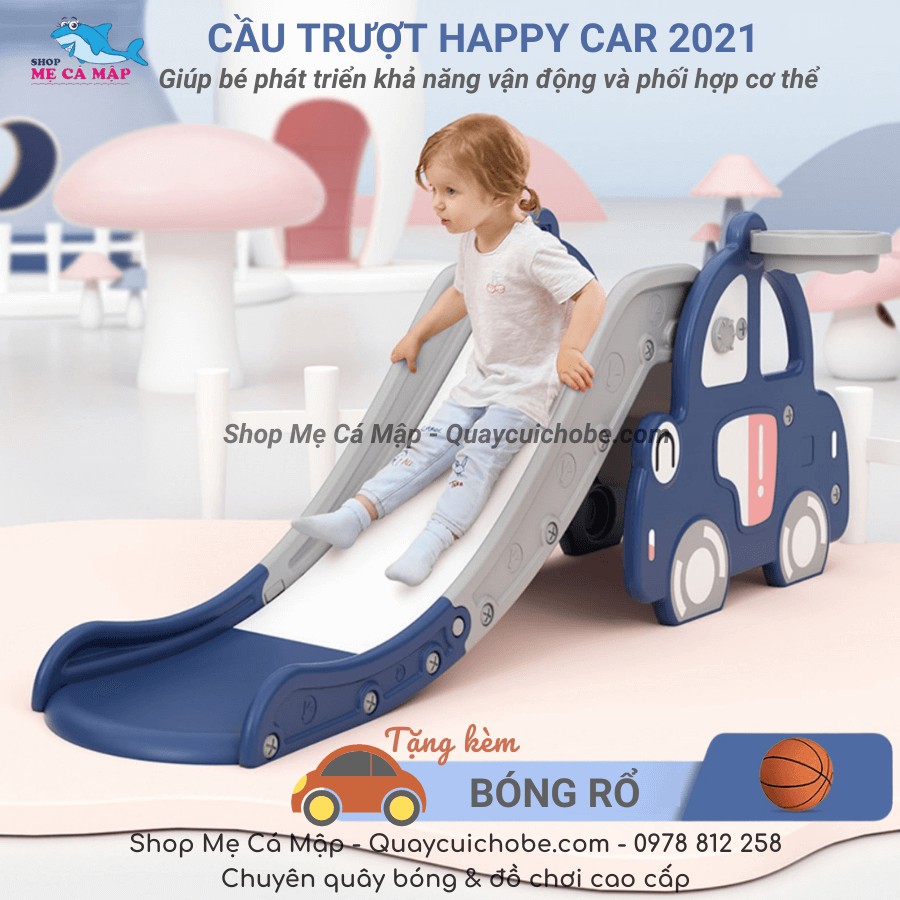 [Mã SKAMSALE8 giảm 10% đơn 200K] Cầu trượt cho bé Happy Car 2021, họa tiết ngộ nghĩnh, cầu trượt cho bé trai và bé gái