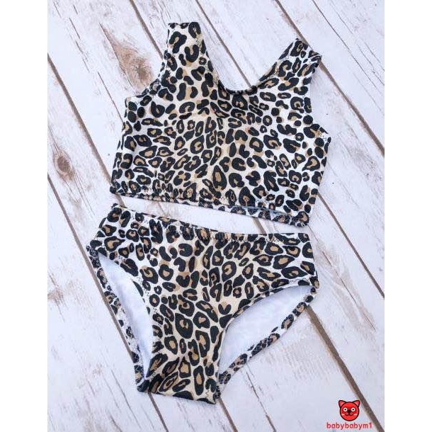 ➤♕❀❤Toddler Girls Two Piece Swimsuit Leopard Bathing Suits Swimwear Beach Cheetah Bikini