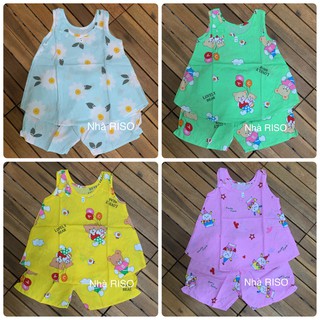 Bộ lanh tôn tole mặc nhà bé gái sát nách, vải mềm mịn, mát mẻ | Quần áo trẻ em từ 5-25kg