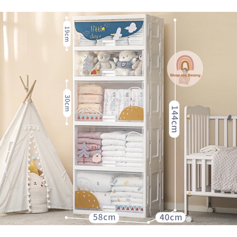 Tủ Nhựa 5 Tầng Đựng Quần Áo Cho Bé, Chất Liệu Nhựa PP Nhiều Ngăn Cực Tiện Lợi