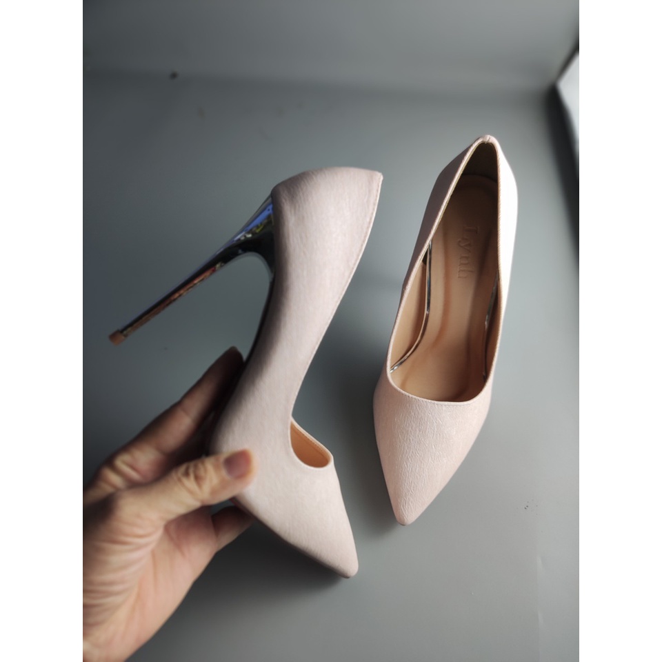 Giày cao gót mũi nhọn 11cm màu hồng phấn