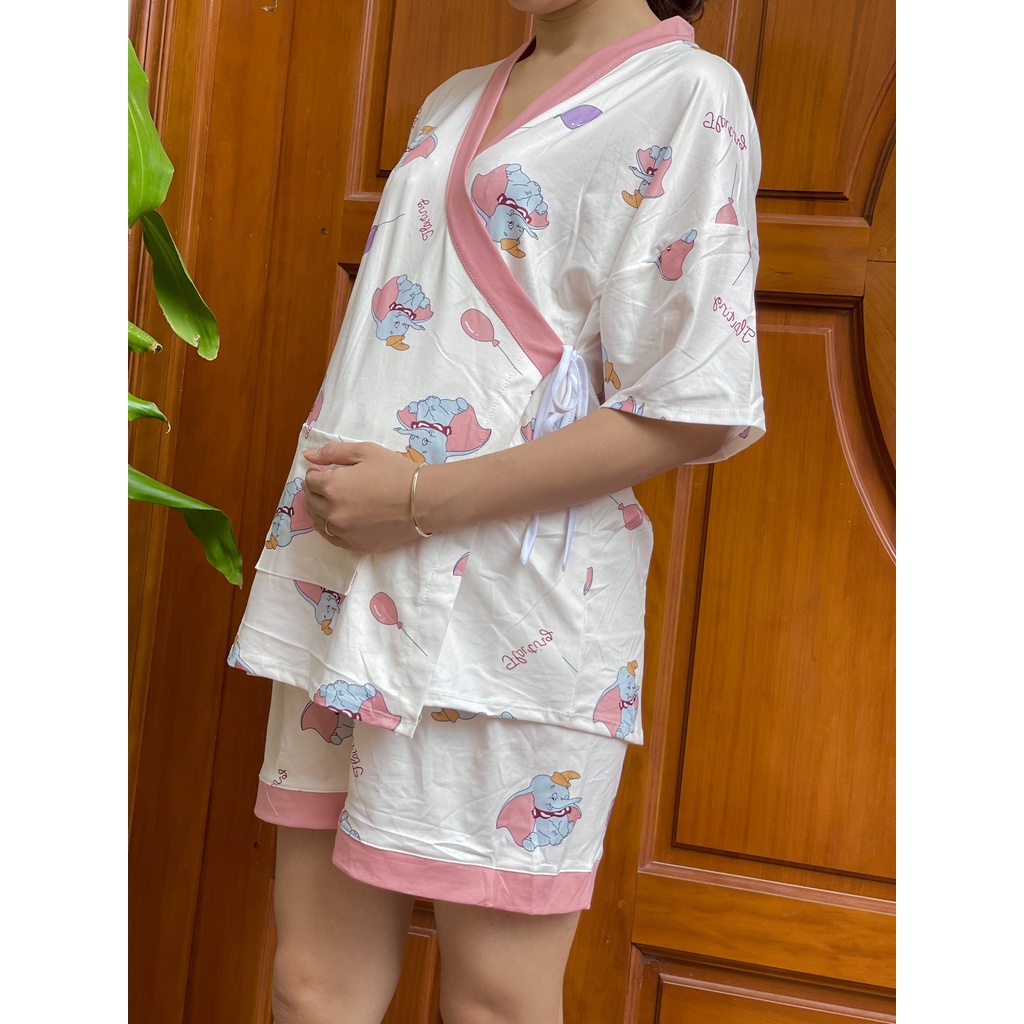 Bộ đồ bầu Ngủ  kiểu dáng KIMONO mặc nhà chất thun sữa mềm mát cho mẹ bầu BĐ858