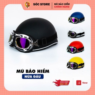 Mũ bảo hiểm nửa đầu kính phi công chính hãng Sóc Store VN nhiều màu trơn