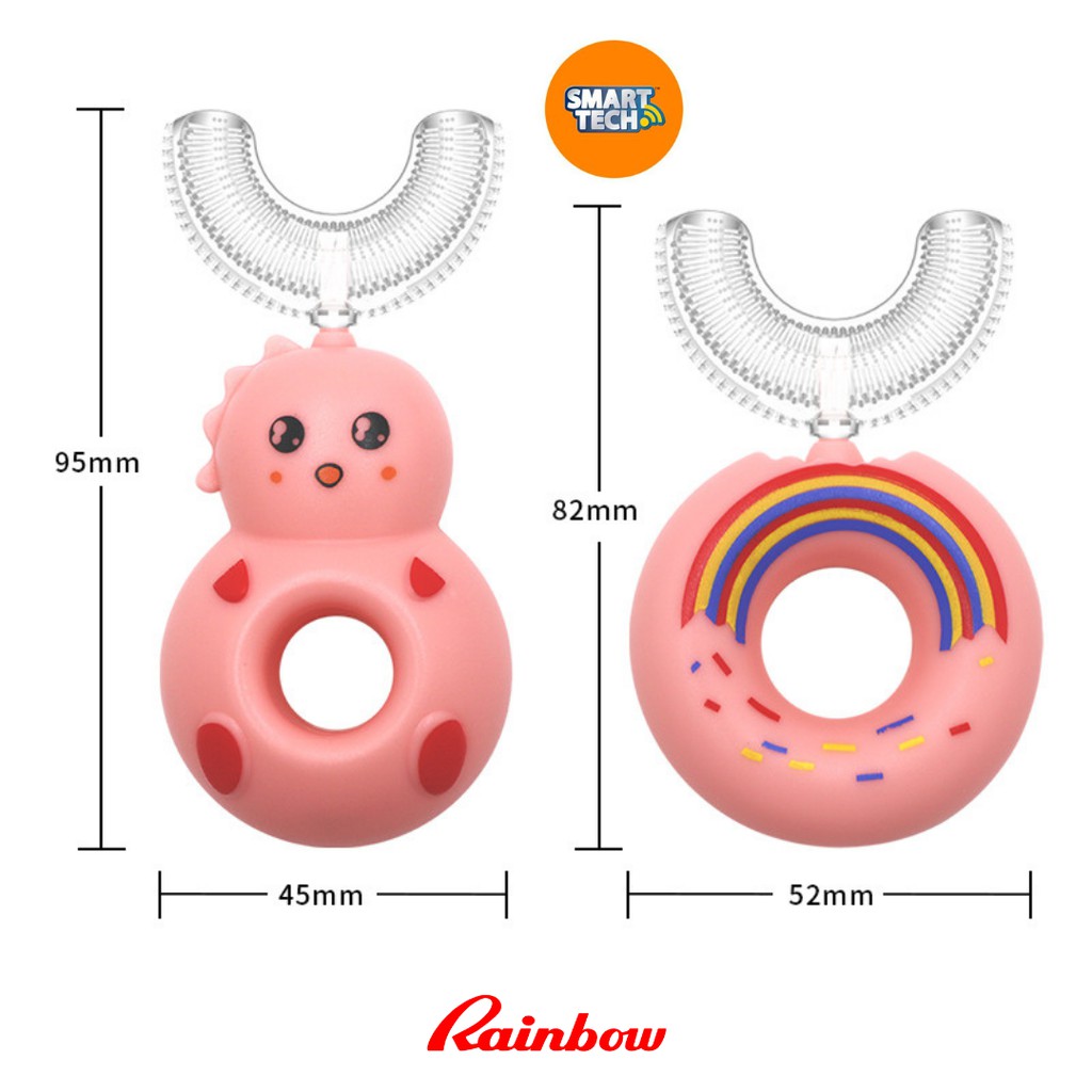 Bàn chải đánh răng cho Donut Rainbow, đầu chải silicon siêu mềm dễ cầm nắm, làm sạch răng 360 độ