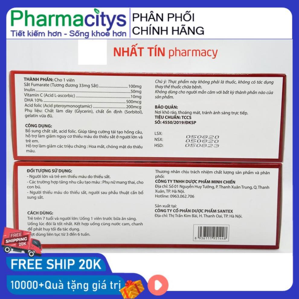 Viên uống Bổ máu Fevimax Gold bổ sung Sắt, Acid Folic cho người thiếu máu, phụ nữ mang thai và cho con bú - Hộp 60 viên