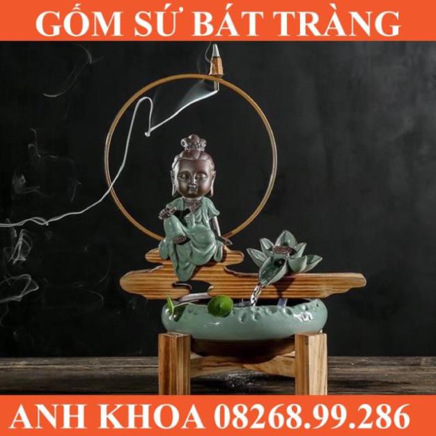 Thác nước phong thuỷ kèm thác khói 2 in 1 tặng 1 hộp nụ trầm 28 nụ đốt 30-40p - Gốm sứ Bát Tràng Anh Khoa