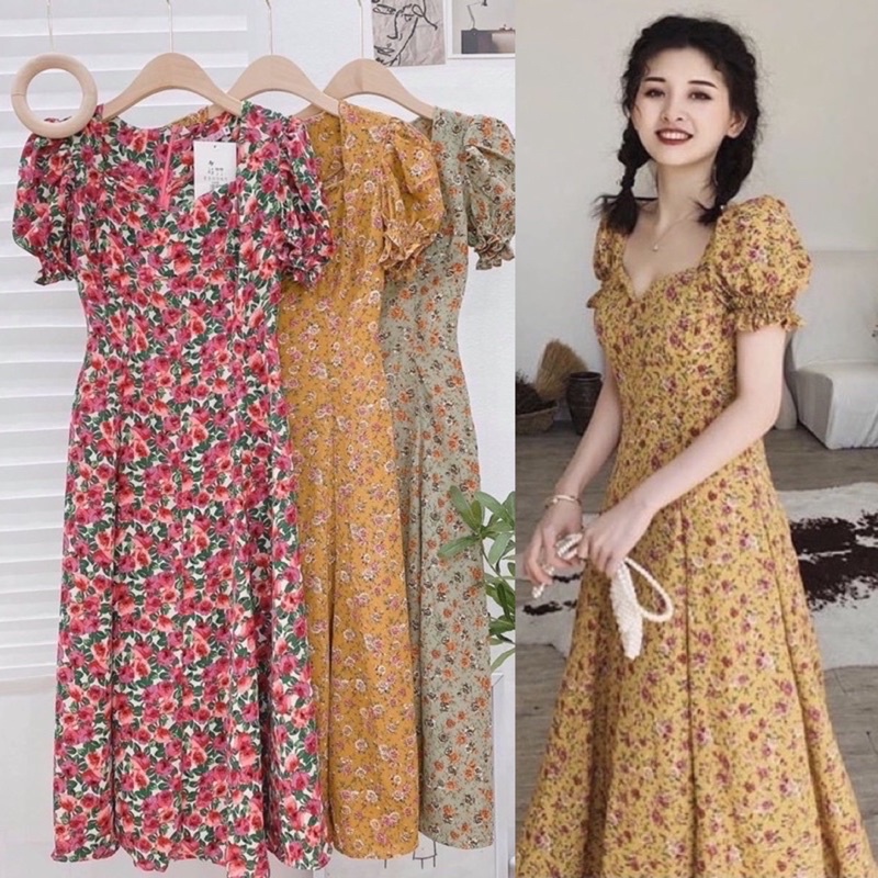 [Shop bigsize nữ 60kg-90kg] Đầm hoa nhí tay phồng DH13 - mặc đi biển, đi dạo