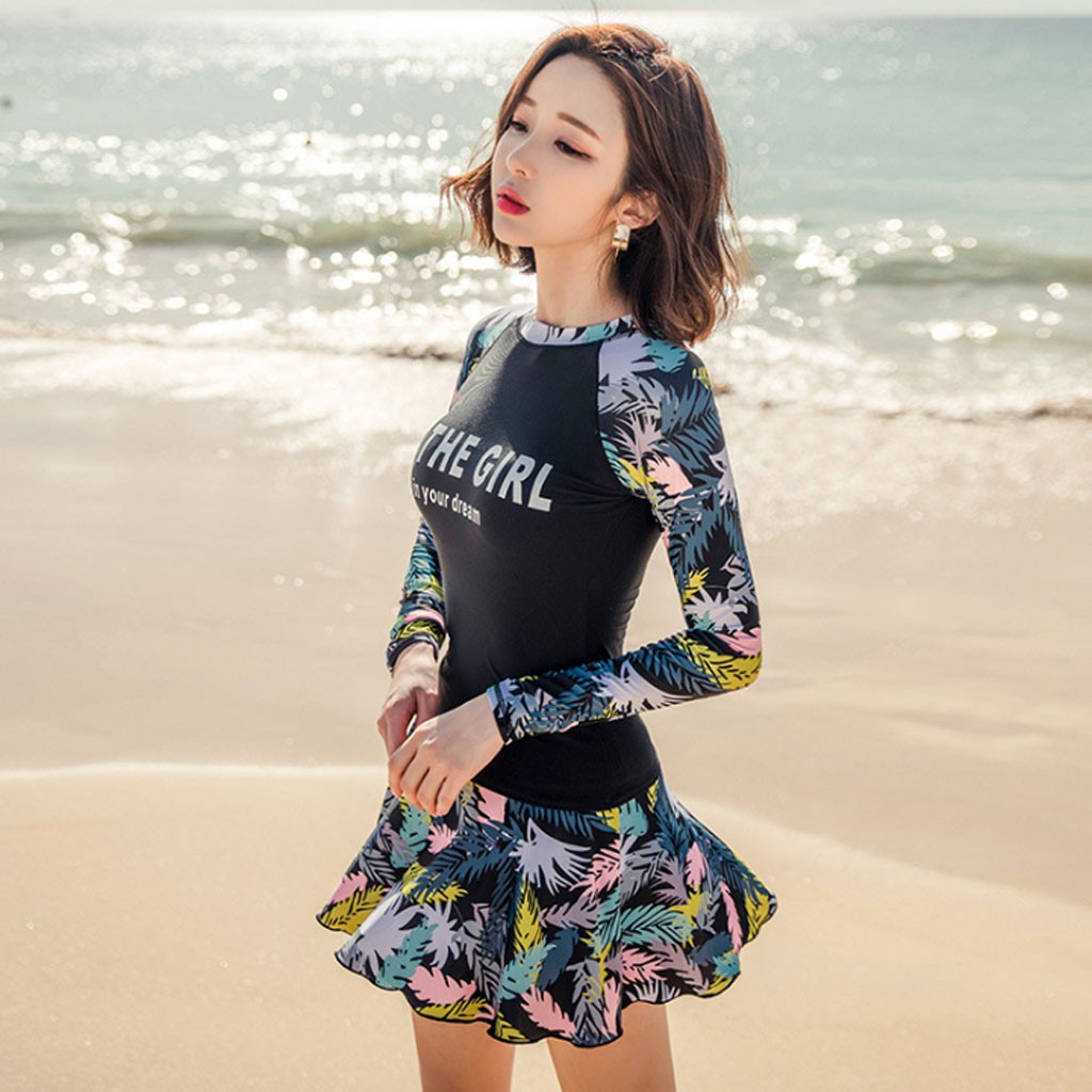 Đồ bơi nữ áo dài tay phối chân váy có quần short BKI-0356 | BigBuy360 - bigbuy360.vn